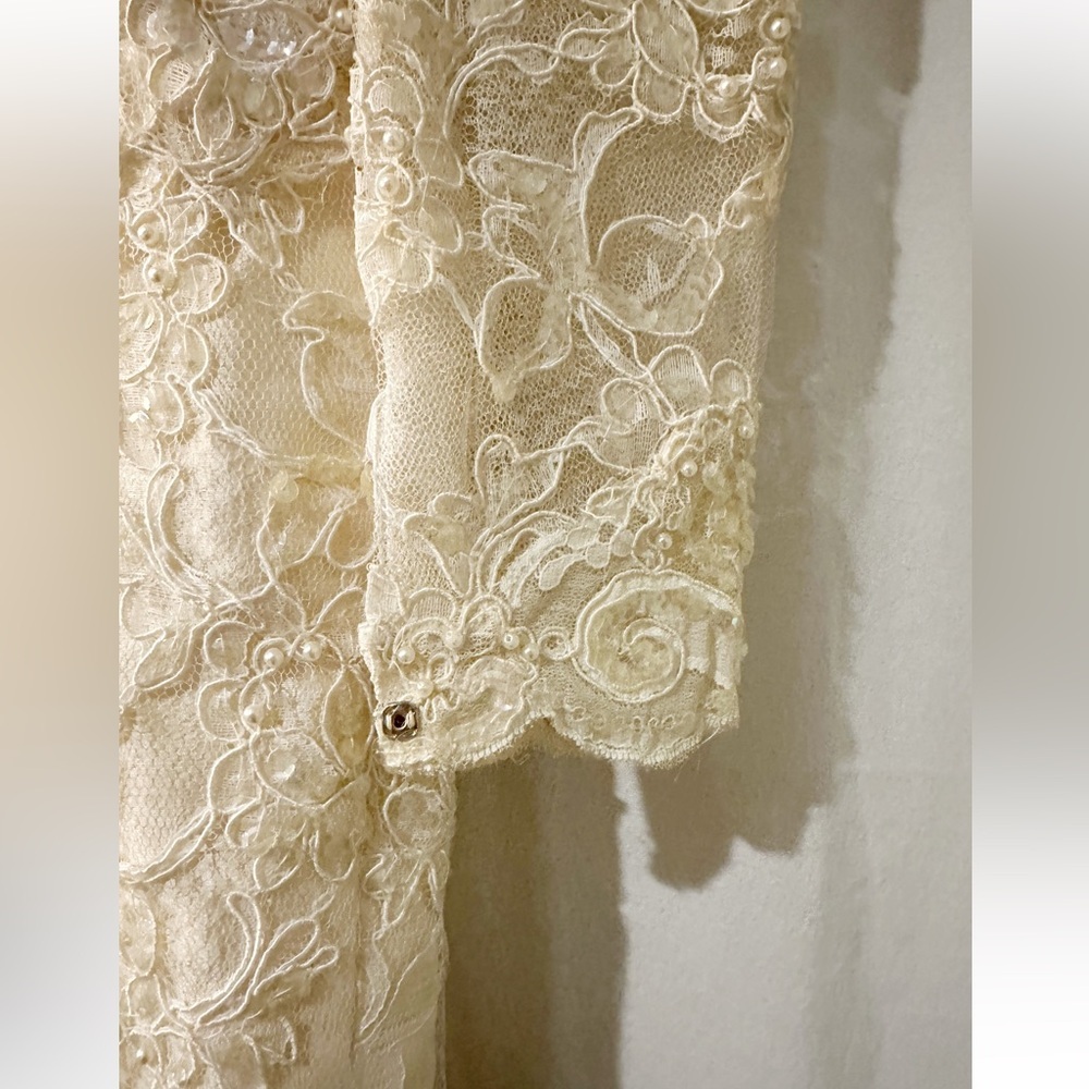 Vintage Jim Hjelm “A Private Collection” NY Beaded Lace Dress 1980 Couture Ivory - Picture 5 of 12